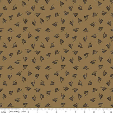 DEAL Round the Mountain All Aboard C13813 Khaki - Riley Blake Designs - Trains Locomotives - Quilting Cotton Fabric