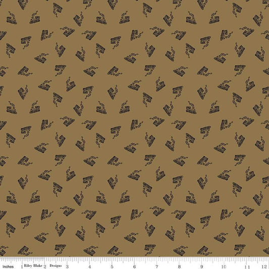 DEAL Round the Mountain All Aboard C13813 Khaki - Riley Blake Designs - Trains Locomotives - Quilting Cotton Fabric