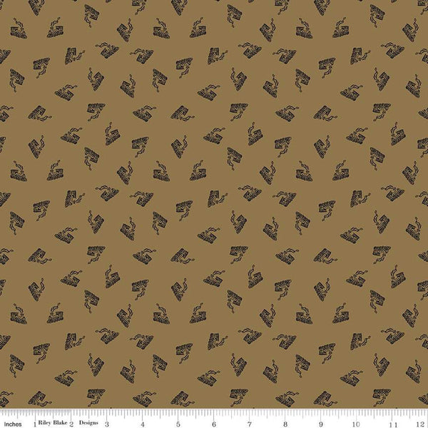 SALE Round the Mountain All Aboard C13813 Khaki - Riley Blake Designs - Trains Locomotives - Quilting Cotton Fabric