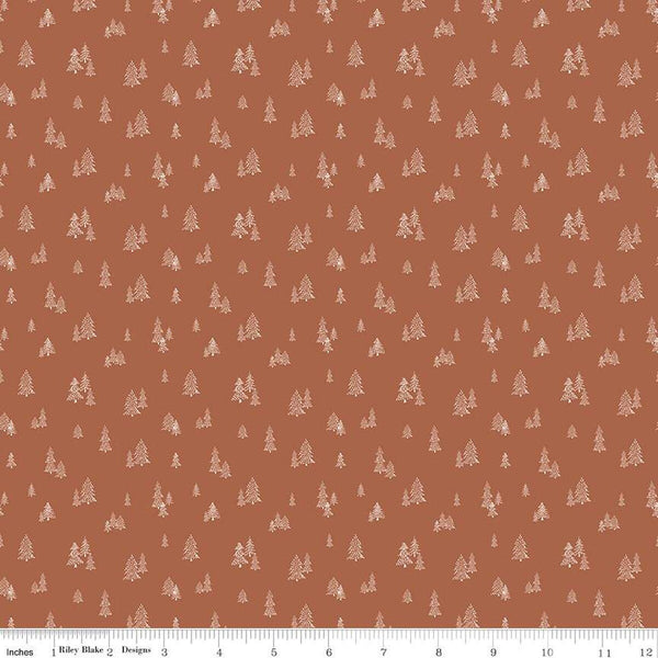 CLEARANCE 'Round the Mountain Pinpoint Pines C13817 Cinnamon by Riley Blake Designs - Pine Trees - Quilting Cotton Fabric