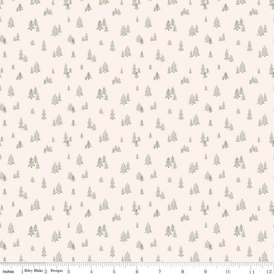 33" End of Bolt - Round the Mountain Pinpoint Pines C13817 Cream - Riley Blake Designs - Pine Trees - Quilting Cotton Fabric