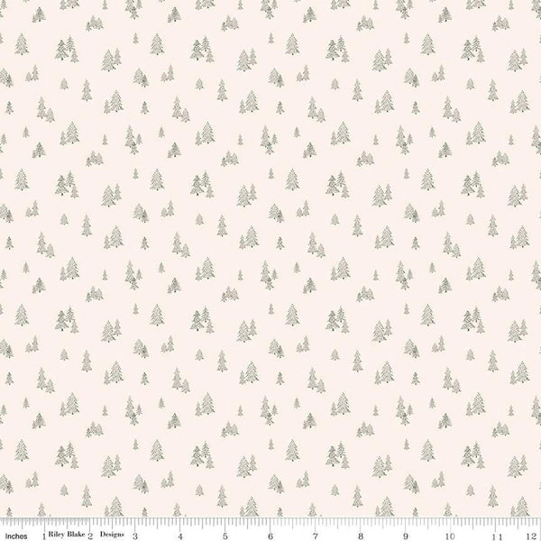 Round the Mountain Pinpoint Pines C13817 Cream - Riley Blake Designs - Pine Trees - Quilting Cotton Fabric