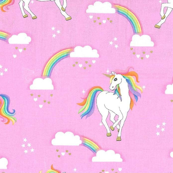 SALE Rainbow Hair, Don't Care CM8322 Dawn METALLIC by Michael Miller - Over the Rainbow - Unicorns Gold Sparkle - Quilting Cotton Fabric