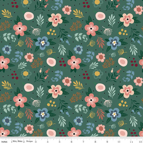 SALE Let's Create Main C13690 Hunter by Riley Blake Designs - Floral Flowers Leaves Dots - Quilting Cotton Fabric