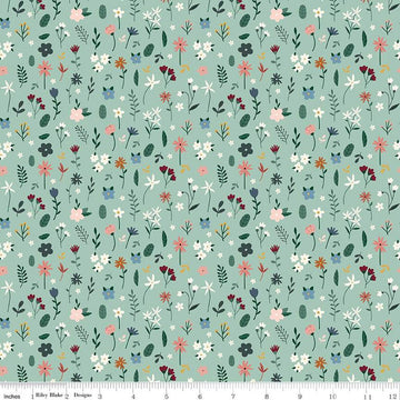 Fat Quarter End of Bolt - Let's Create Stems C13692 Mint by Riley Blake Designs - Floral Flowers Leaves - Quilting Cotton Fabric