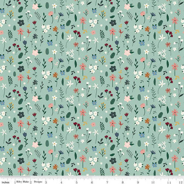 27" End of Bolt - Let's Create Stems C13692 Mint by Riley Blake Designs - Floral Flowers Leaves - Quilting Cotton Fabric