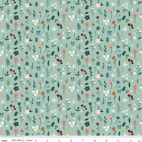 SALE Let's Create Stems C13692 Mint by Riley Blake Designs - Floral Flowers Leaves - Quilting Cotton Fabric