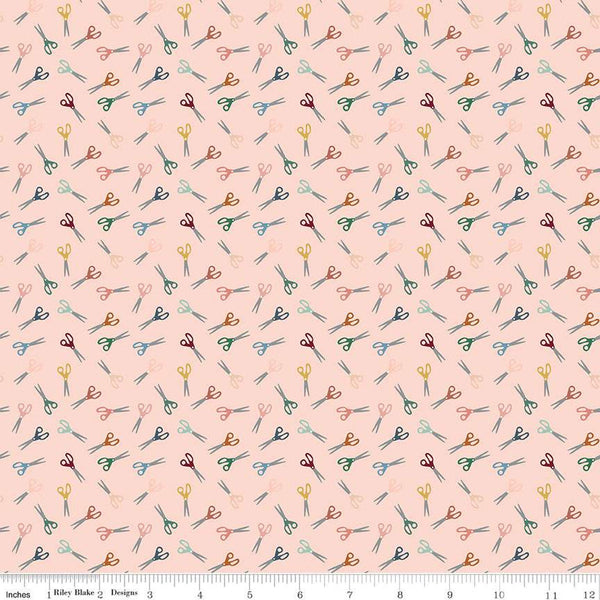 CLEARANCE Let's Create Scissors C13694 Peaches 'n Cream by Riley Blake  - Sewing Crafting - Quilting Cotton