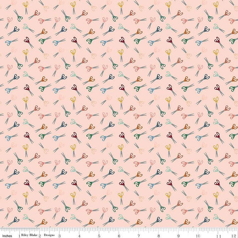 CLEARANCE Let's Create Scissors C13694 Peaches 'n Cream by Riley Blake  - Sewing Crafting - Quilting Cotton