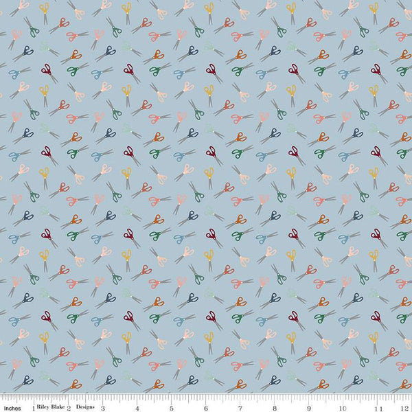 Fat Quarter End of Bolt - CLEARANCE Let's Create Scissors C13694 Sky by Riley Blake  - Sewing Crafting - Quilting Cotton