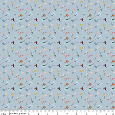 Fat Quarter End of Bolt - CLEARANCE Let's Create Scissors C13694 Sky by Riley Blake  - Sewing Crafting - Quilting Cotton
