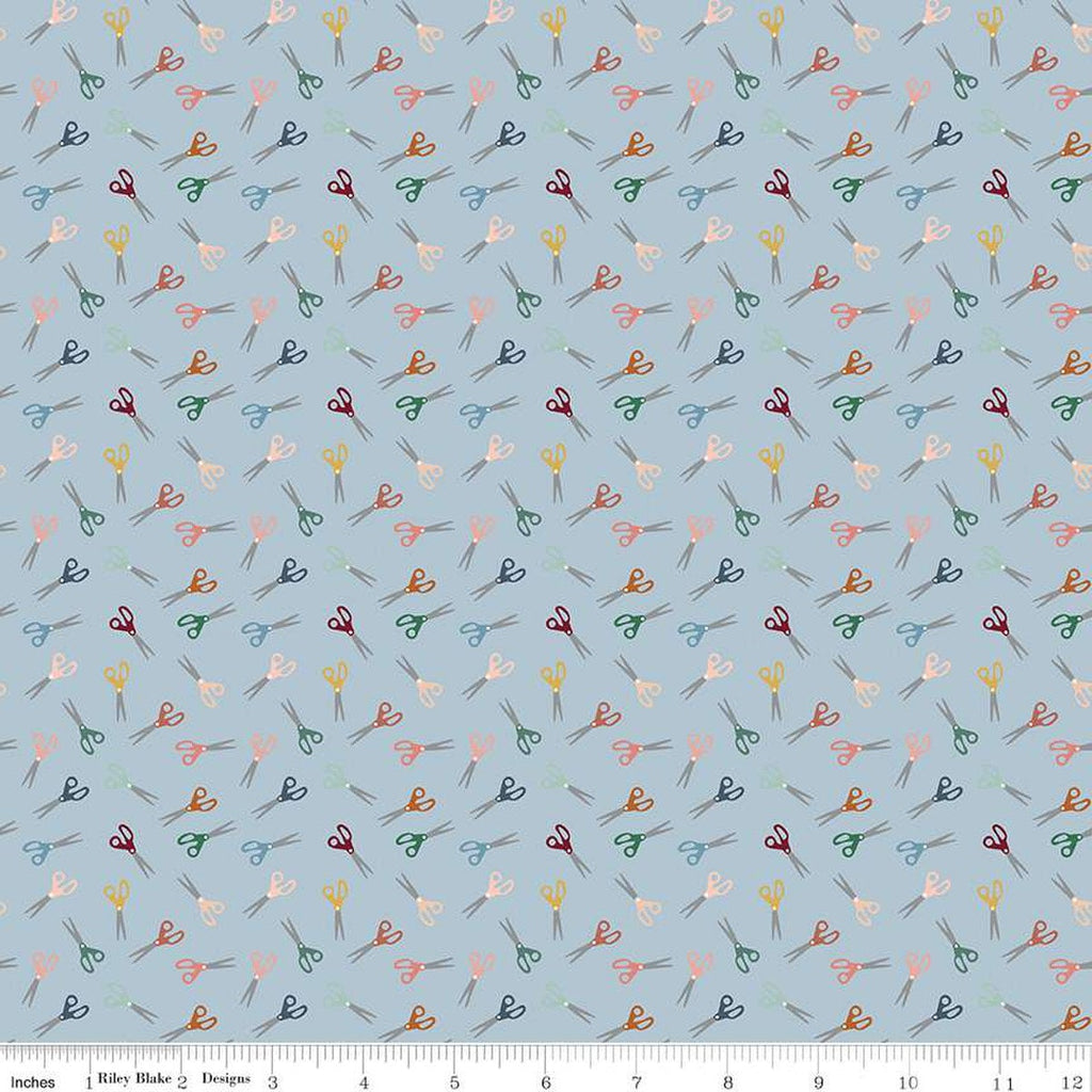 SALE Let's Create Scissors C13694 Sky by Riley Blake Designs - Sewing Crafting - Quilting Cotton Fabric