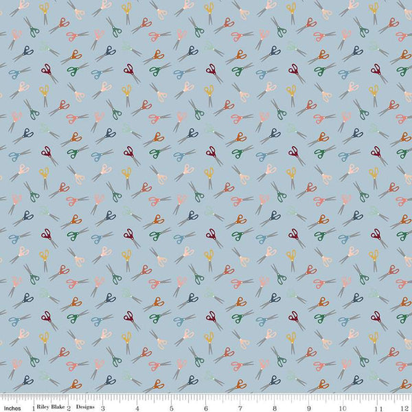 CLEARANCE Let's Create Scissors C13694 Sky by Riley Blake  - Sewing Crafting - Quilting Cotton