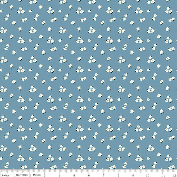 20" End of Bolt Piece - CLEARANCE Let's Create Flowers C13695 Blue by Riley Blake  - Floral - Quilting Cotton