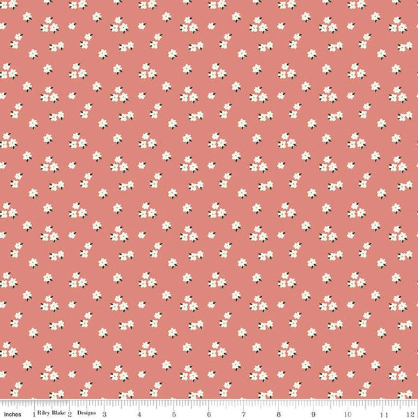 Fat Quarter End of Bolt - CLEARANCE Let's Create Flowers C13695 Coral by Riley Blake  - Floral - Quilting Cotton