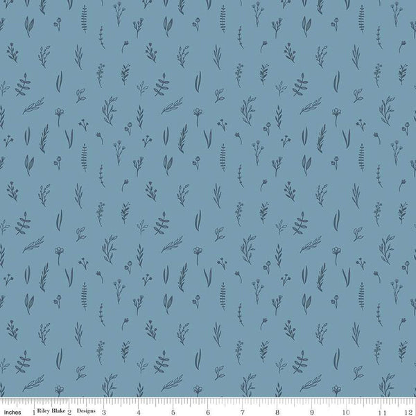 CLEARANCE Let's Create Tonal Stems C13696 Blue by Riley Blake  - Tone-on-Tone Floral Flowers Leaves - Quilting Cotton