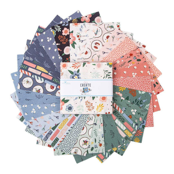 Let's Create Charm Pack 5" Stacker Bundle - Riley Blake Designs - 42 piece Precut Pre cut - Quilting Cotton Fabric