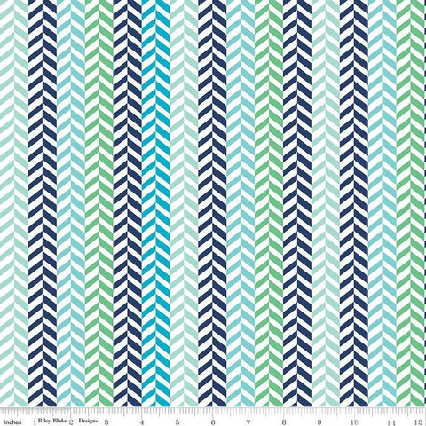 CLEARANCE Effervescence Herringbone C13730 Blue/Multi by Riley Blake Designs - On White - Quilting Cotton Fabric