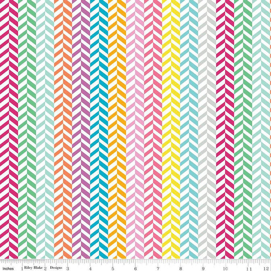 SALE Effervescence Herringbone C13730 Multi - Riley Blake Designs - On White - Quilting Cotton Fabric