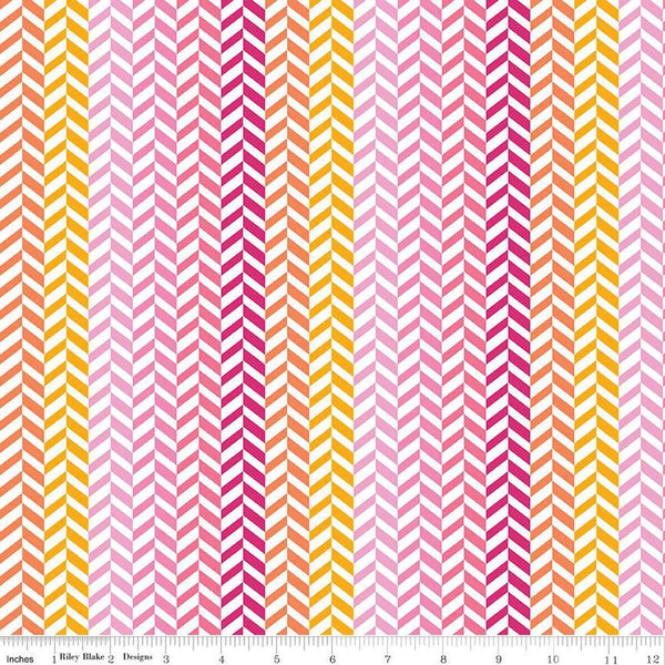 CLEARANCE Effervescence Herringbone C13730 Pink/Multi by Riley Blake  - On White - Quilting Cotton