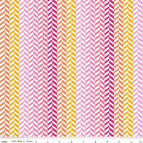 CLEARANCE Effervescence Herringbone C13730 Pink/Multi by Riley Blake  - On White - Quilting Cotton