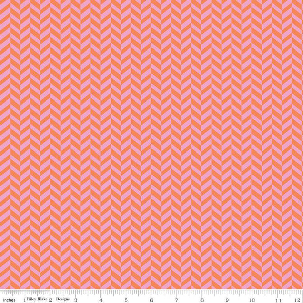 SALE Effervescence Herringbone C13730 Pink/Orange by Riley Blake Designs - Quilting Cotton Fabric