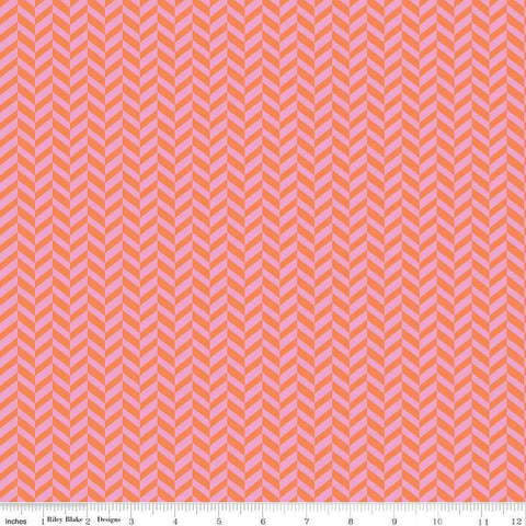 SALE Effervescence Herringbone C13730 Pink/Orange by Riley Blake Designs - Quilting Cotton Fabric