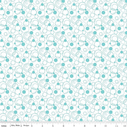 SALE Effervescence Circles C13731 Aqua - Riley Blake Designs - Blue White - Quilting Cotton Fabric