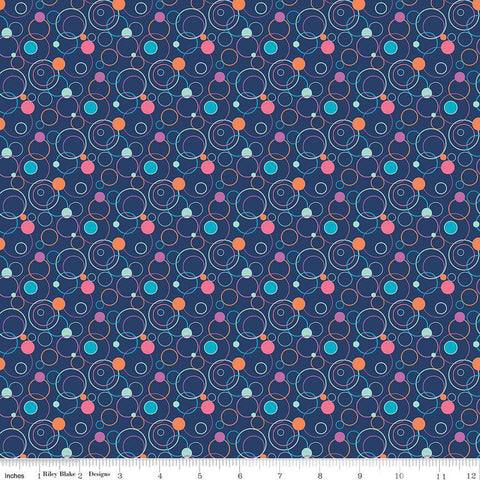 13" End of Bolt - SALE Effervescence Circles C13731 Navy/Multi by Riley Blake Designs - Quilting Cotton Fabric