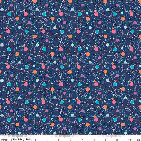 13" End of Bolt - SALE Effervescence Circles C13731 Navy/Multi by Riley Blake Designs - Quilting Cotton Fabric
