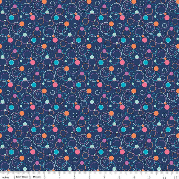 13" End of Bolt - SALE Effervescence Circles C13731 Navy/Multi by Riley Blake Designs - Quilting Cotton Fabric