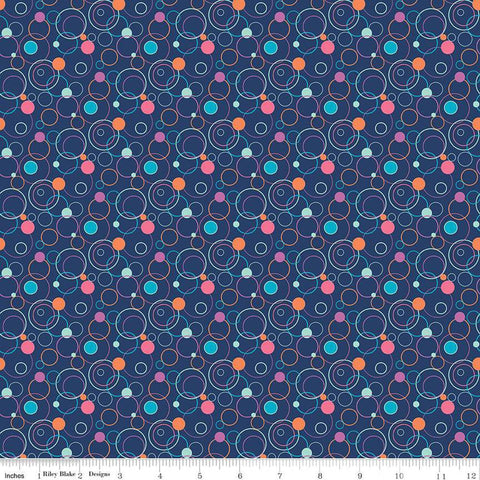 13" End of Bolt - SALE Effervescence Circles C13731 Navy/Multi by Riley Blake Designs - Quilting Cotton Fabric