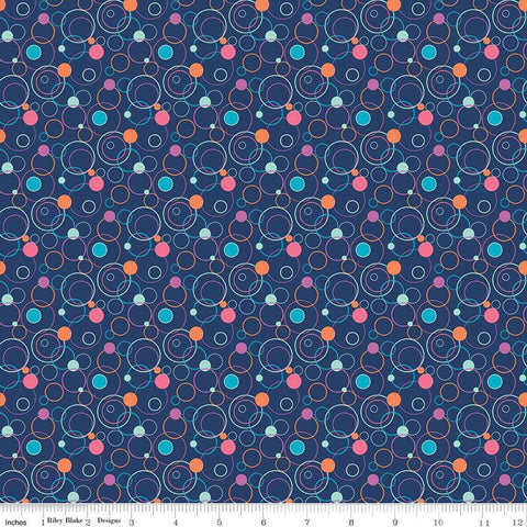 13" End of Bolt - SALE Effervescence Circles C13731 Navy/Multi by Riley Blake Designs - Quilting Cotton Fabric