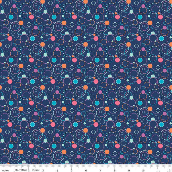 Effervescence Circles C13731 Navy/Multi by Riley Blake Designs - Quilting Cotton Fabric