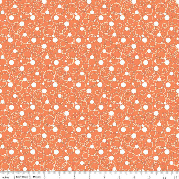 Fat Quarter End of Bolt - CLEARANCE Effervescence Circles C13731 Orange by Riley Blake  - Orange White - Quilting Cotton
