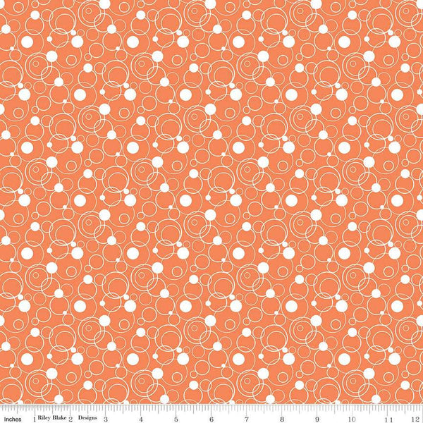 Fat Quarter End of Bolt - CLEARANCE Effervescence Circles C13731 Orange by Riley Blake  - Orange White - Quilting Cotton