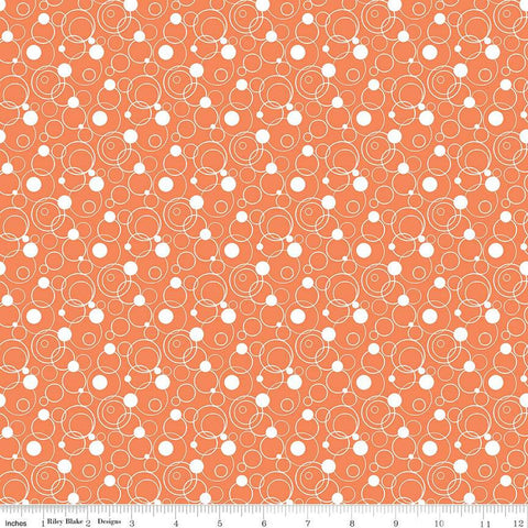 18" End of Bolt - CLEARANCE Effervescence Circles C13731 Orange by Riley Blake  - Orange White - Quilting Cotton
