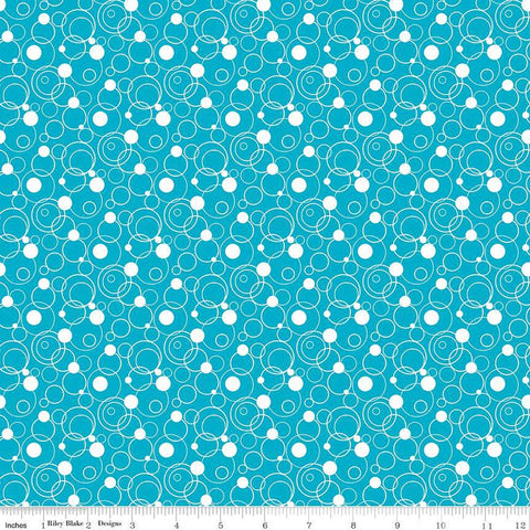 CLEARANCE Effervescence Circles C13731 Turquoise by Riley Blake  - Blue White - Quilting Cotton