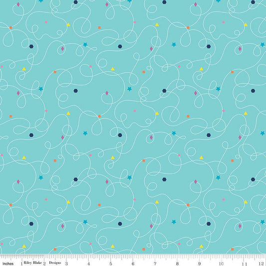 Effervescence Squiggles C13732 Aqua - Riley Blake Designs - Loops Geometric Shapes - Quilting Cotton Fabric