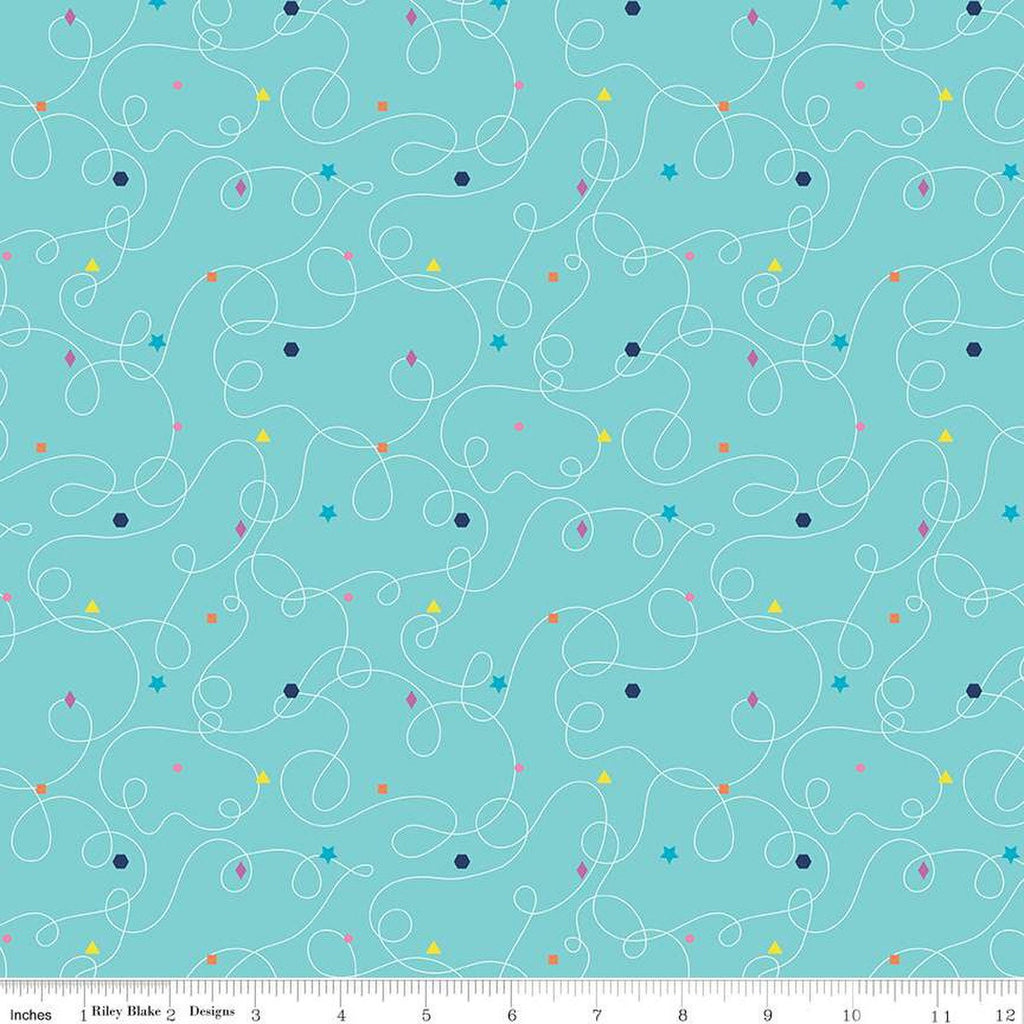 SALE Effervescence Squiggles C13732 Aqua by Riley Blake Designs - Loops Geometric Shapes - Quilting Cotton Fabric