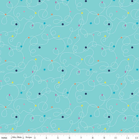 SALE Effervescence Squiggles C13732 Aqua by Riley Blake Designs - Loops Geometric Shapes - Quilting Cotton Fabric