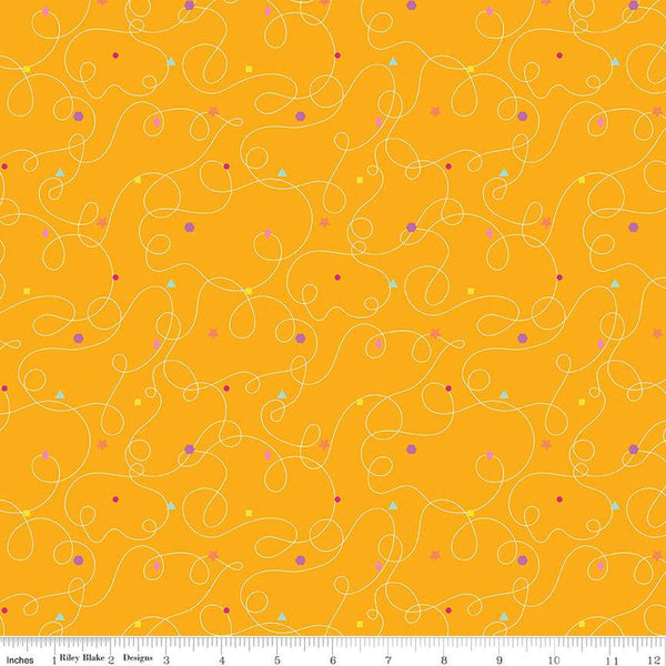 CLEARANCE Effervescence Squiggles C13732 Gold by Riley Blake  - Loops Geometric Shapes - Quilting Cotton