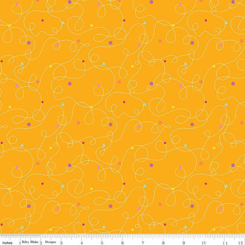 CLEARANCE Effervescence Squiggles C13732 Gold by Riley Blake  - Loops Geometric Shapes - Quilting Cotton