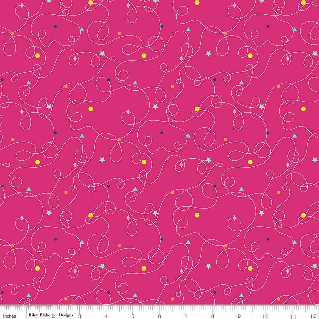 CLEARANCE Effervescence Squiggles C13732 Hot Pink - Riley Blake  - Loops Geometric Shapes - Quilting Cotton