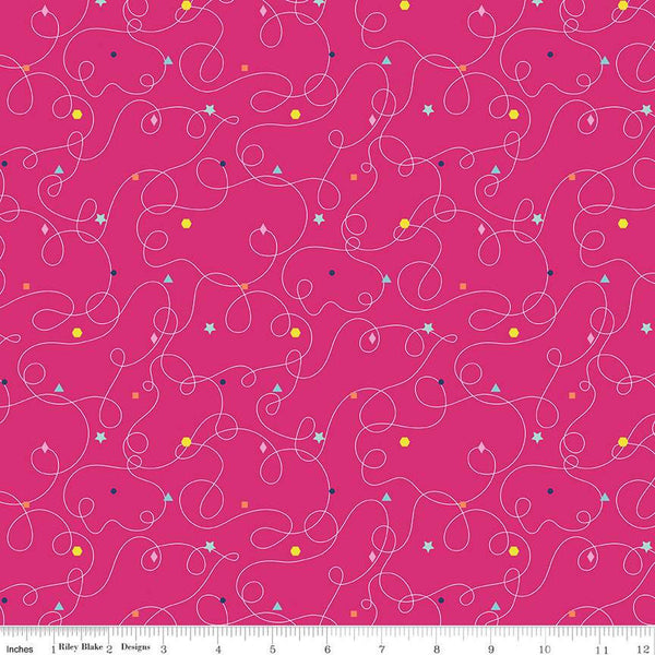 CLEARANCE Effervescence Squiggles C13732 Hot Pink - Riley Blake  - Loops Geometric Shapes - Quilting Cotton