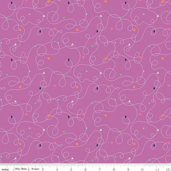 CLEARANCE Effervescence Squiggles C13732 Purple by Riley Blake  - Loops Geometric Shapes - Quilting Cotton