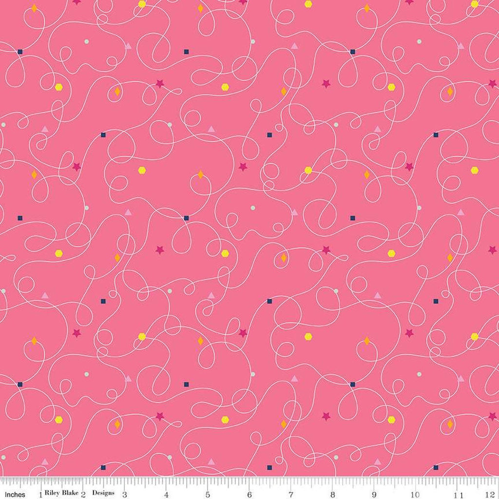 SALE Effervescence Squiggles C13732 Rose by Riley Blake Designs - Loops Geometric Shapes - Quilting Cotton Fabric