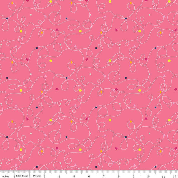 CLEARANCE Effervescence Squiggles C13732 Rose by Riley Blake  - Loops Geometric Shapes - Quilting Cotton