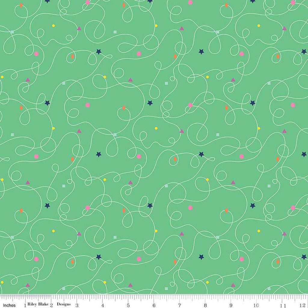 SALE Effervescence Squiggles C13732 Spearmint by Riley Blake - Loops Geometric Shapes - Quilting Cotton Fabric