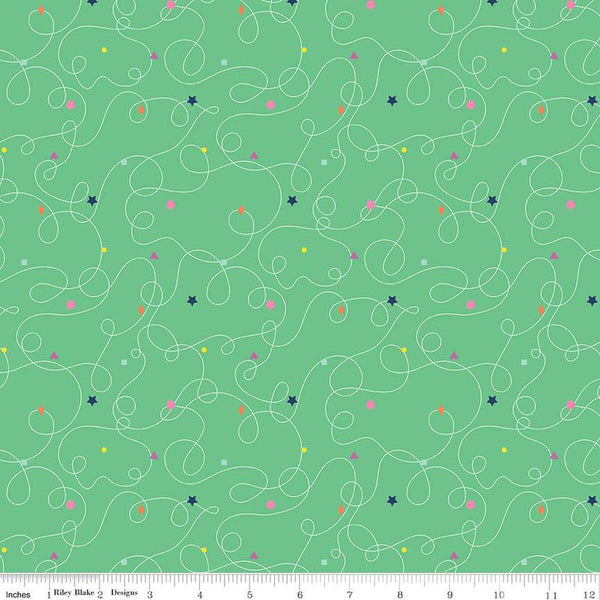 15" End of Bolt Piece - CLEARANCE Effervescence Squiggles C13732 Spearmint by Riley Blake - Loops Geometric Shapes - Quilting Cotton Fabric